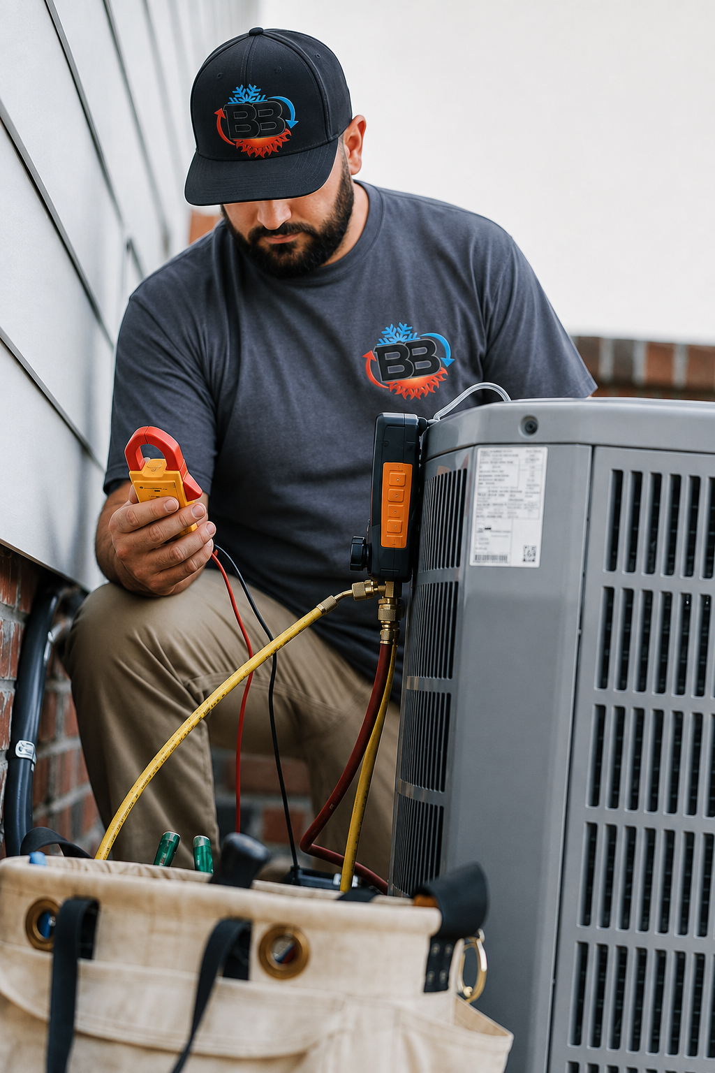 Technician servicing an AC unit